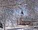 Picture of St. Catherine's Church through ice coated tree branches after ice storm taken on December 11, 2007